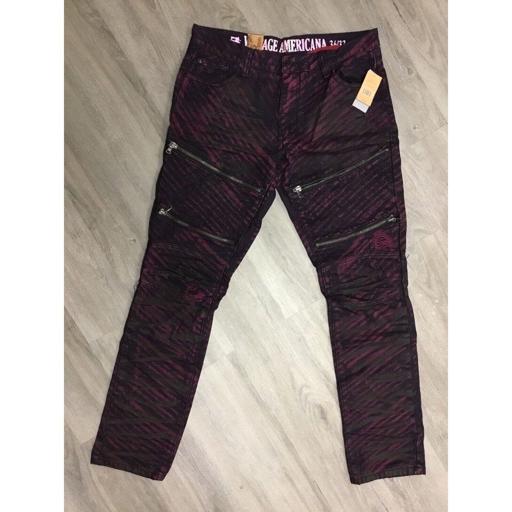 Vintage Americana Maroon Zipper Jeans SIZE 32 New With Tags MENS